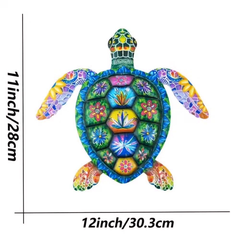 Quipulse Multicolour Ocean-themed Sea Turtle Metal and Ceramic Wall Hanging – 4