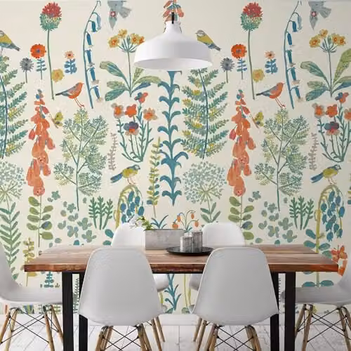Grandeco Spring Meadow Flower Painted Sprig 3 Lane Repeatable Wallpaper Mural, Multicolour, W: 280 cm, H: 159 cm – 1