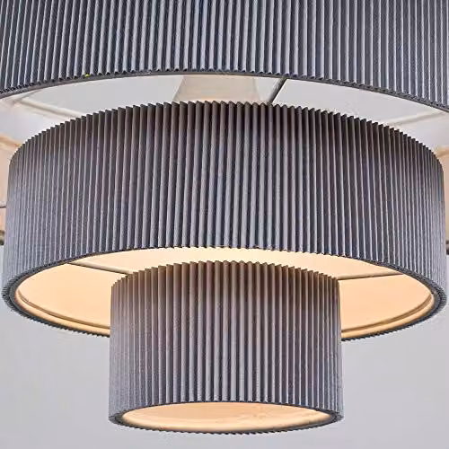 MiniSun Modern 4 Tier Grey Pleated Fabric Cylinder Ceiling Pendant Light Shade, Width: 40 cm – 4