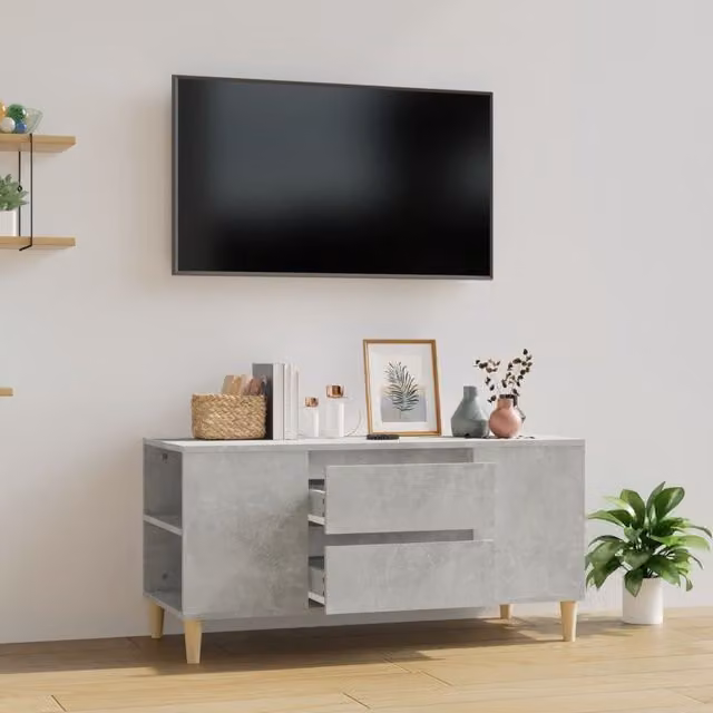Berkfield Home Scandinavian TV Cabinet in Concrete Grey, W/D/H: 102 x 44.5 x 50 cm