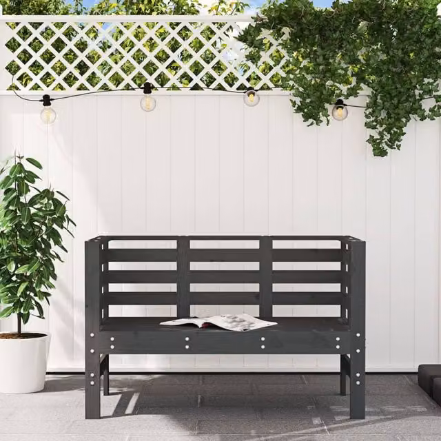 Berkfield Home Beautiful Garden Bench in Grey Solid Pine Wood, W/D/H: 111.5 x 53 x 71 cm