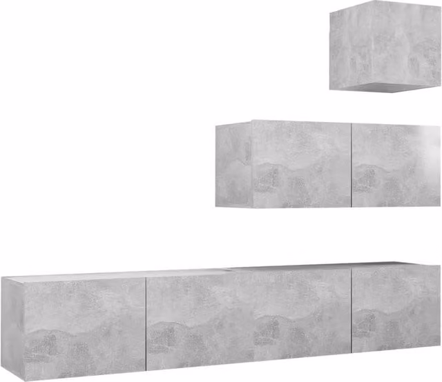 Berkfield Home 4 Piece Modern Wall Mounted TV Cabinet Set in Matt Concrete Grey MDF