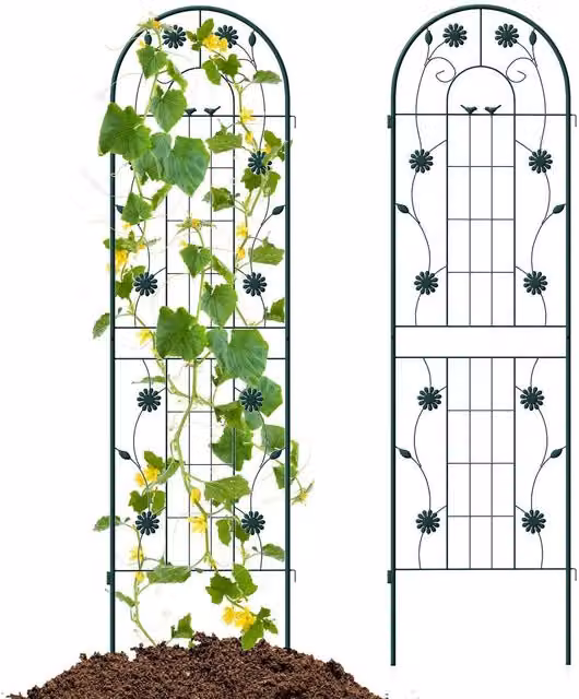 COSTWAY Metal Outdoor Fence Trellis Plant Support for Climbers in Green