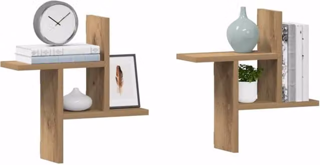 Berkfield Home Artisan Oak Wall Shelves, 2 Piece Set in Brown, W/D/H: 38 x 12 x 38 cm