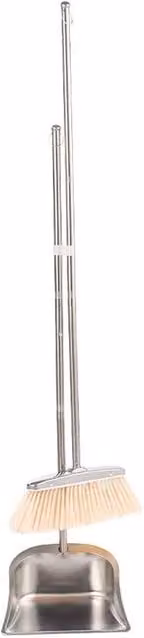 NESTLUNE Beige and Silver Stainless Steel Broom and Dustpan Set, H 100 cm x W 15 cm