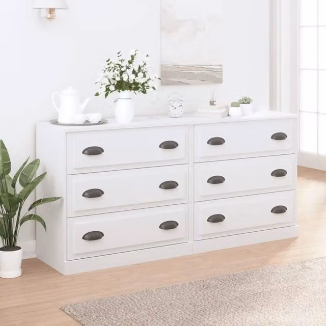 Berkfield Home Set of 2 White Matt MDF Wall Mounted Classic Sideboards