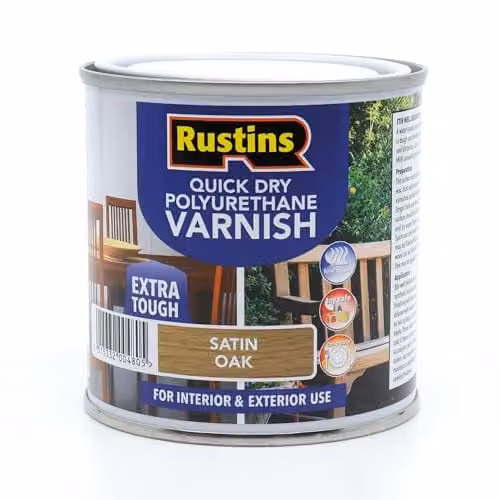 Rustins Quick Dry Polyurethane Varnish, Satin, Brown, 250ml – 1