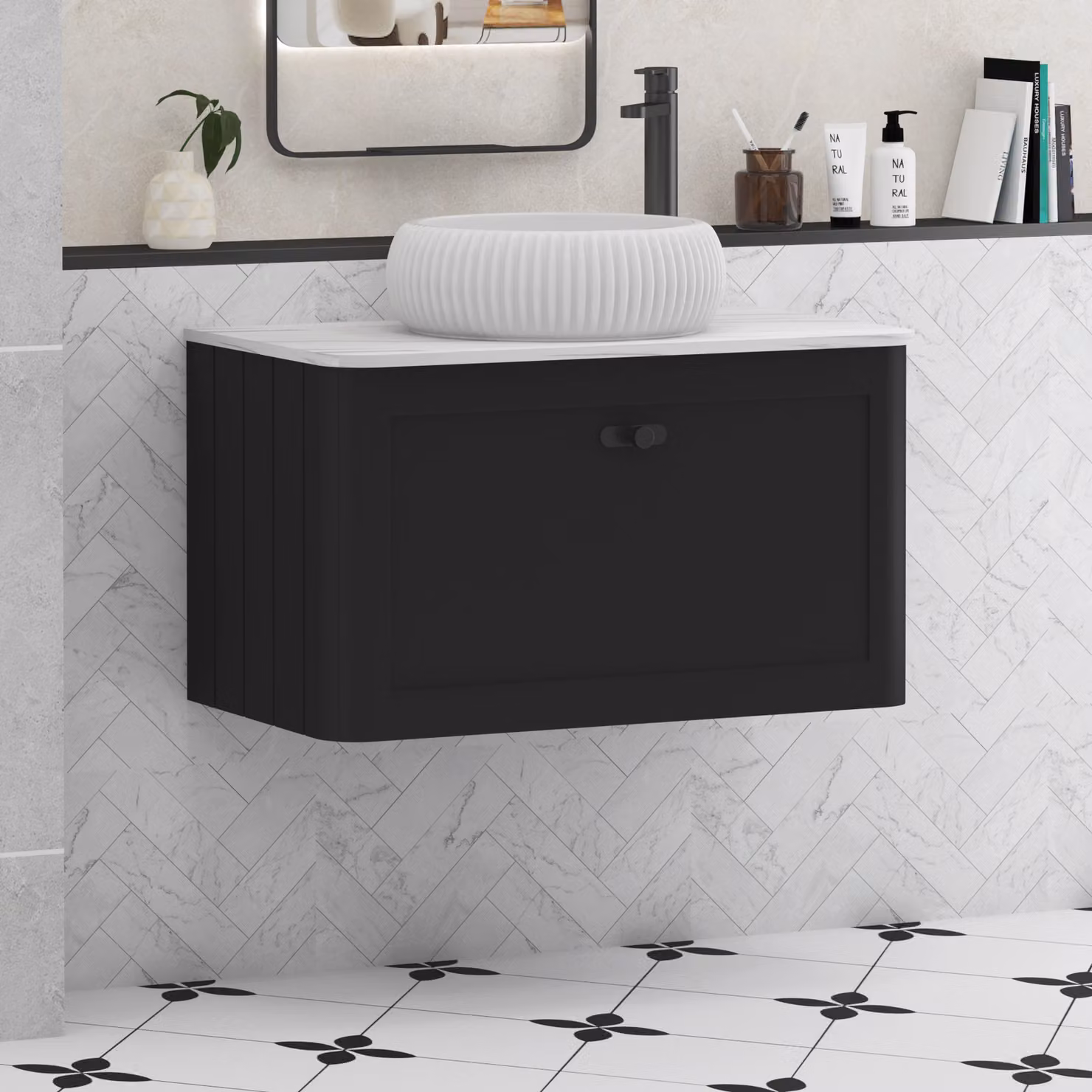 Royal Bathrooms Henley 800mm Wall Hung Vanity Unit with Milan Basin in Matt Nocturne Black
