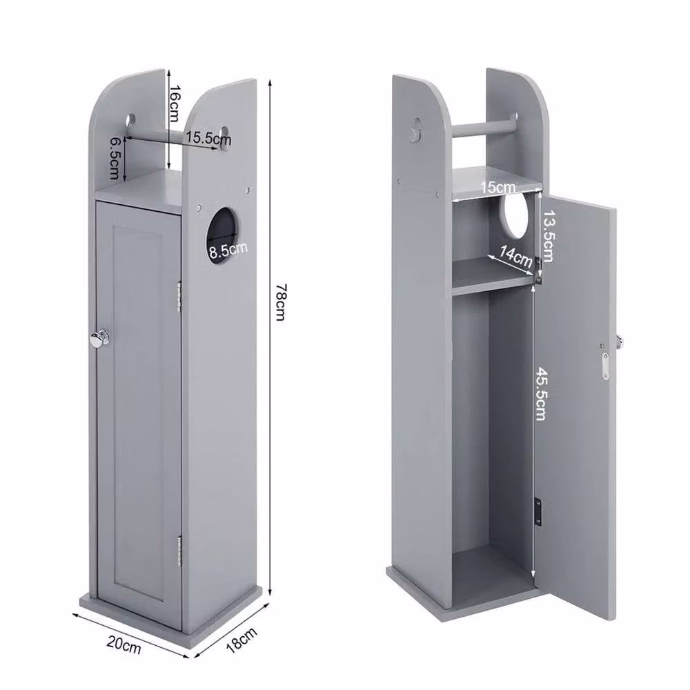 EONLION Free Standing Wooden Toilet Paper Roll Holder and Spare Roll Stand in Grey, H 45.5 x W 15.0 x D 13.5 cm – 2