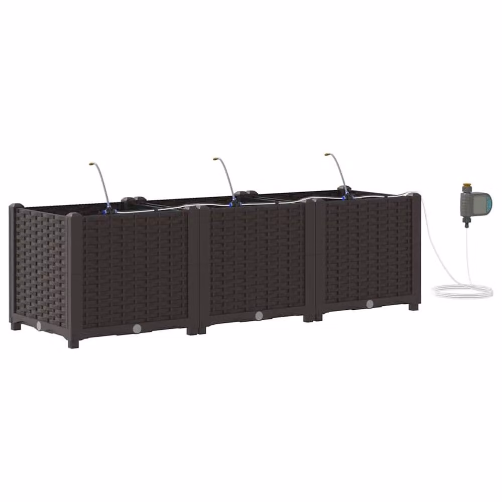 Berkfield Home Garden Planter Set with Water Irrigation System, 3 Pieces, Brown – 2