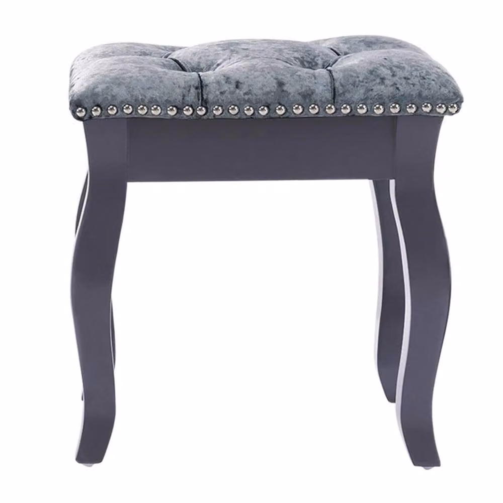 KORVIXA Silver Grey Velvet Vanity Stool with Wood Frame – 3