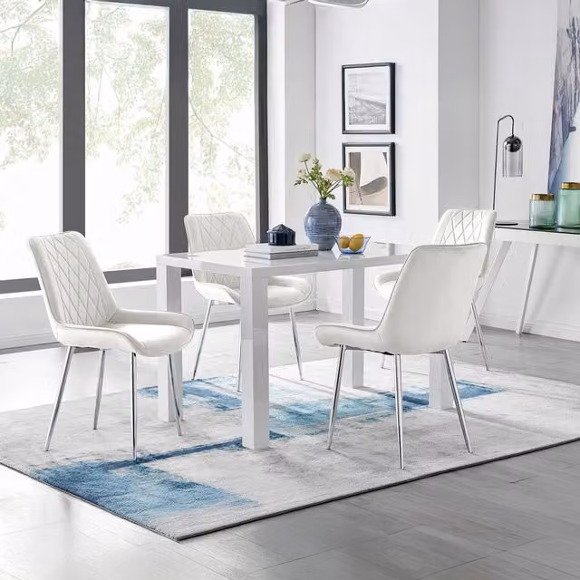 FurnitureboxUK Pivero White Rectangular Dining Table and 4 Pesaro Silver Leg Chairs in Cream