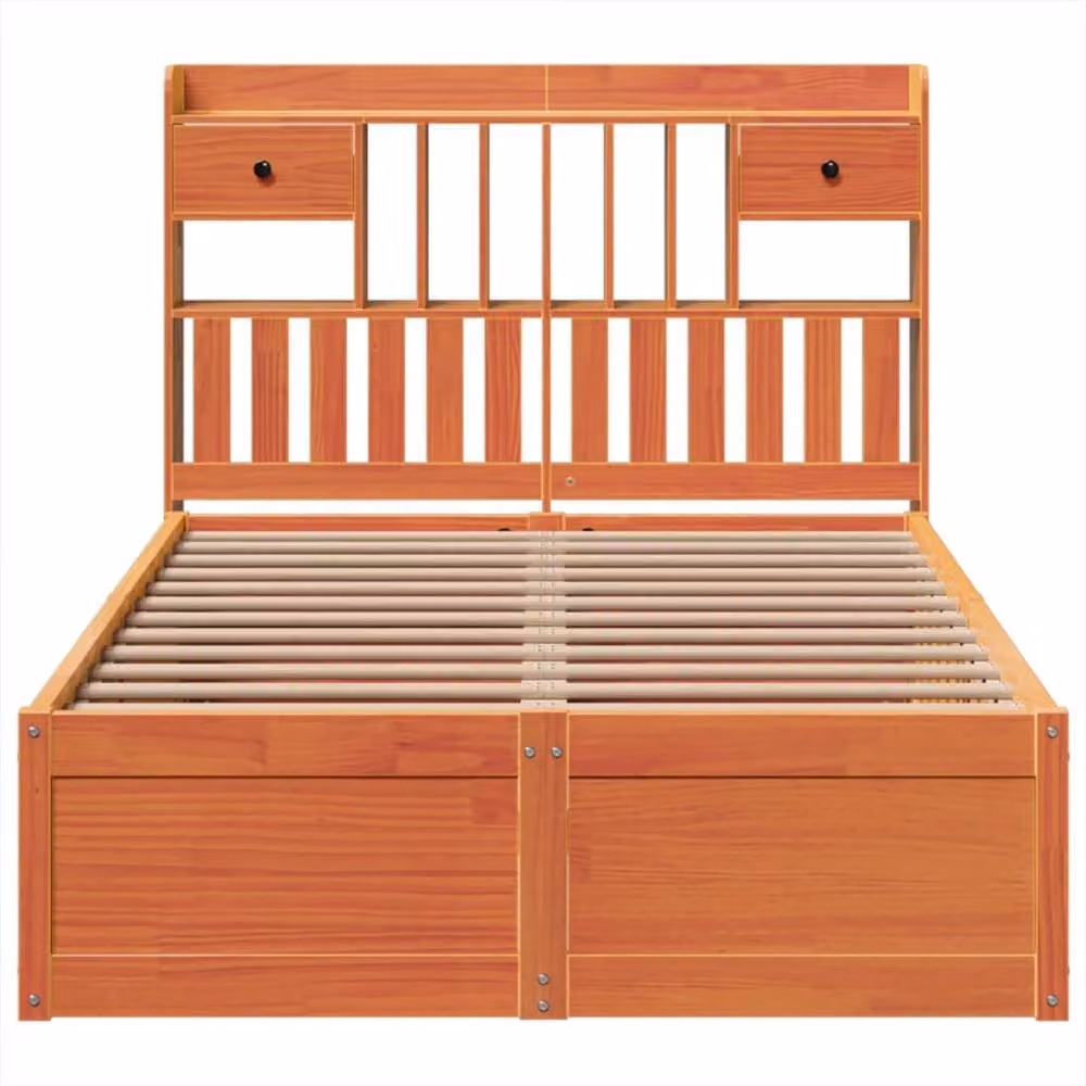 Berkfield Home Beautiful Double Bed Frame in Waxed Brown Solid Pine, W/D/H: 140 x 190 x 110 cm – 3