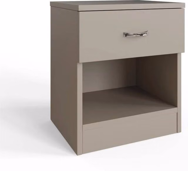 Nordara Putty Nightstand with 1 Drawer, Open Shelf and Curved Handles in Beige