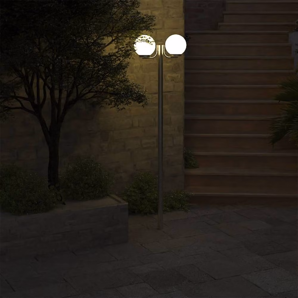 Berkfield Home Modern Garden Lamp Post with 2 Silver Sphere Lamps, Height: 220 cm – 3