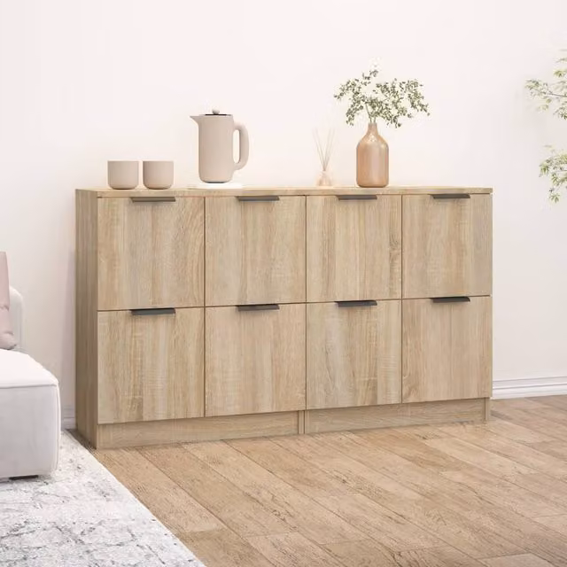 Berkfield Home Set of 2 Sonoma Oak Sideboards in Natural, W/D/H: 60 x 30 x 70 cm