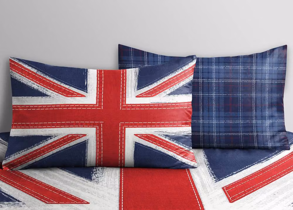 Velosso Union Jack Reversible Blue Printed Cotton Rich Duvet Cover and Pillowcase Set, W/D/H: 200 x 200 cm and 50 x 75 cm – 3