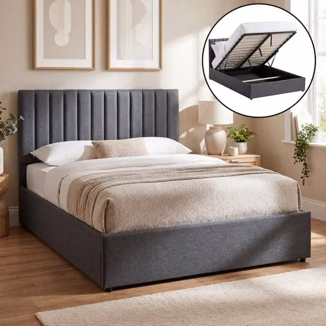 Vida Designs Vellaro Ottoman Fabric Bed Frame in Grey, W/D/H: 160 x 200 cm