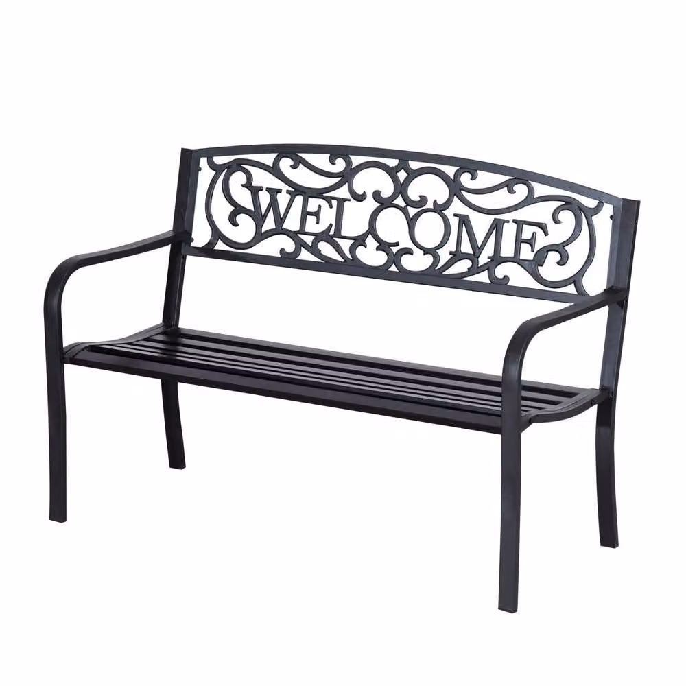 Wyld Haus Rolare Two Seater Outdoor Garden Bench in Black Matt Steel, W: 127 cm – 2