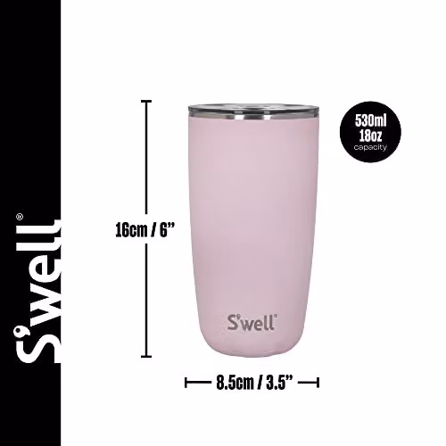 S'well Pink Tumbler with Pop-On Lid, 530ml, Vacuum-Insulated Stainless Steel Travel Cup – 3