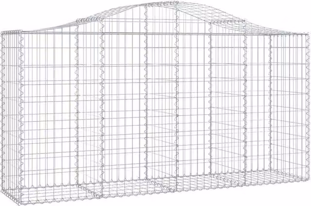 Berkfield Home Decorative Arched Gabion Baskets, 2 Piece Set, Galvanised Steel, Silver, W/D/H: 200 x 50 x 100/120 cm