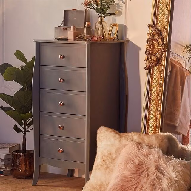 Beautify Modern Grey and Gold Freestanding Bedroom Chest of Drawers