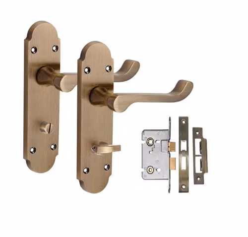 Golden Grace Victorian Epsom Long Backplate Bathroom Door Handle Set in Bronze Brass