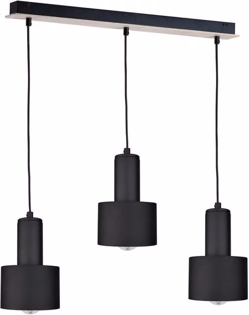 Netlighting Luce Bar Pendant Ceiling Light in Black and Wood, 60 cm, 3x E27
