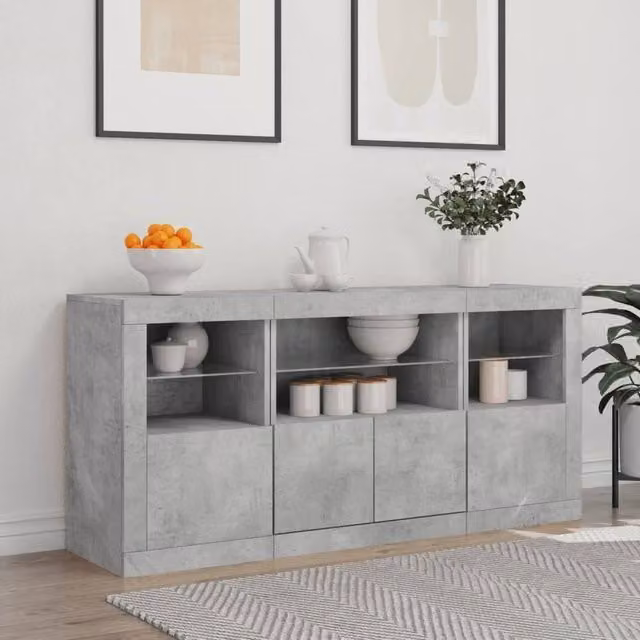 Berkfield Home Sideboard with Integrated LED Lights in Concrete Grey, W: 142.5 cm, D: 37 cm, H: 67 cm