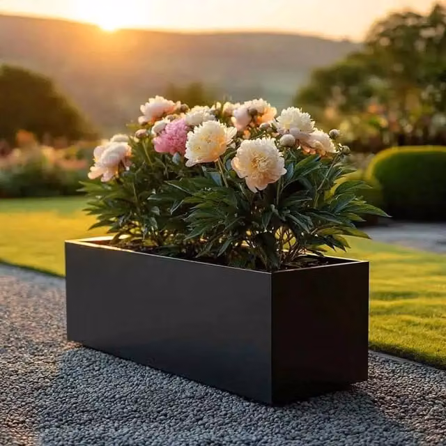 Matte Black Galvanised Steel Trough Planter Tub, 70 cm