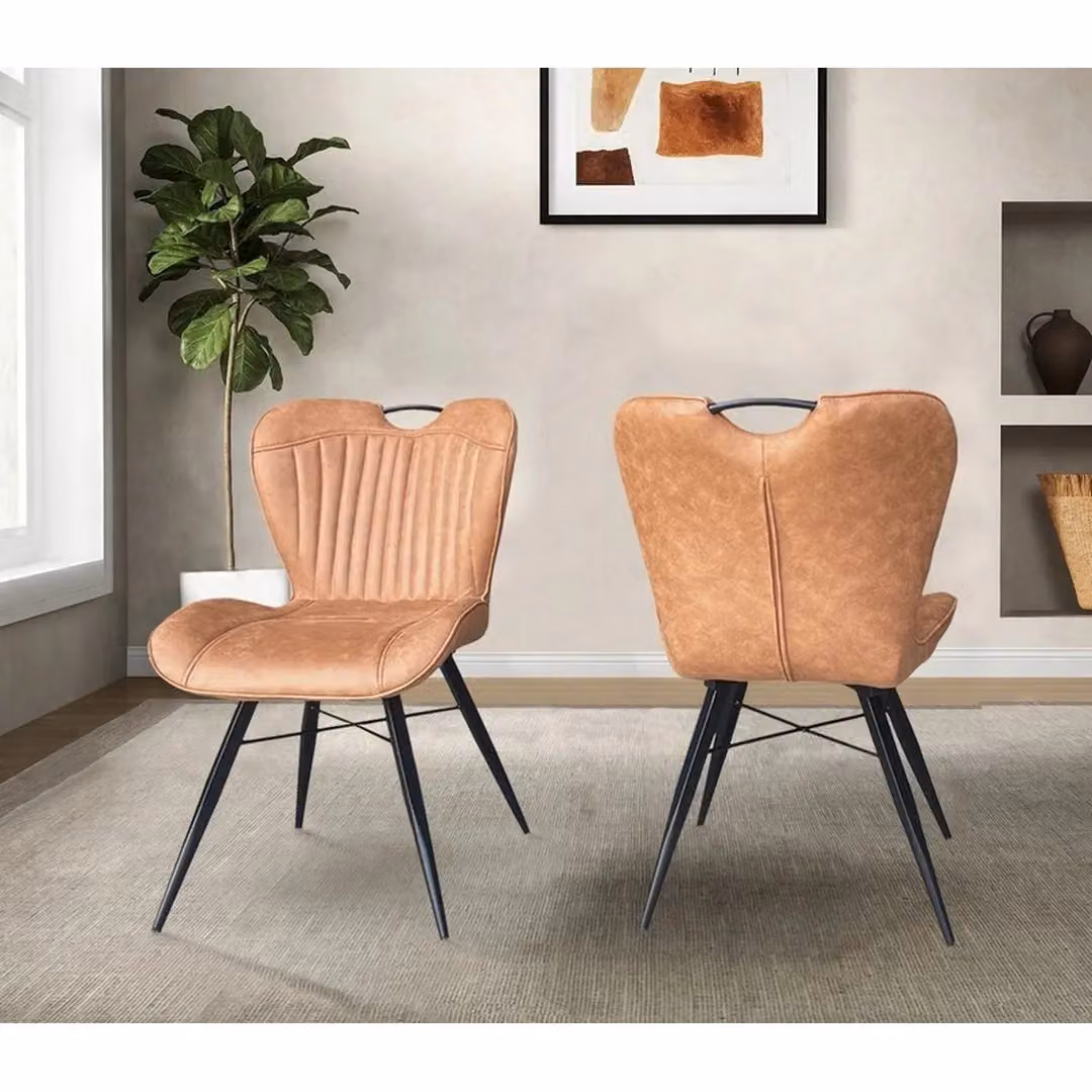 Jaipur Furniture Ltd Set of 2 Modern Dining Fabric Chairs with Metal Legs in Tan and Black – 2