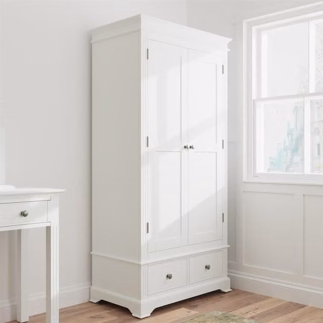 Home Source Brooklea White Lacquered Wardrobe with Hinged Doors and Drawers