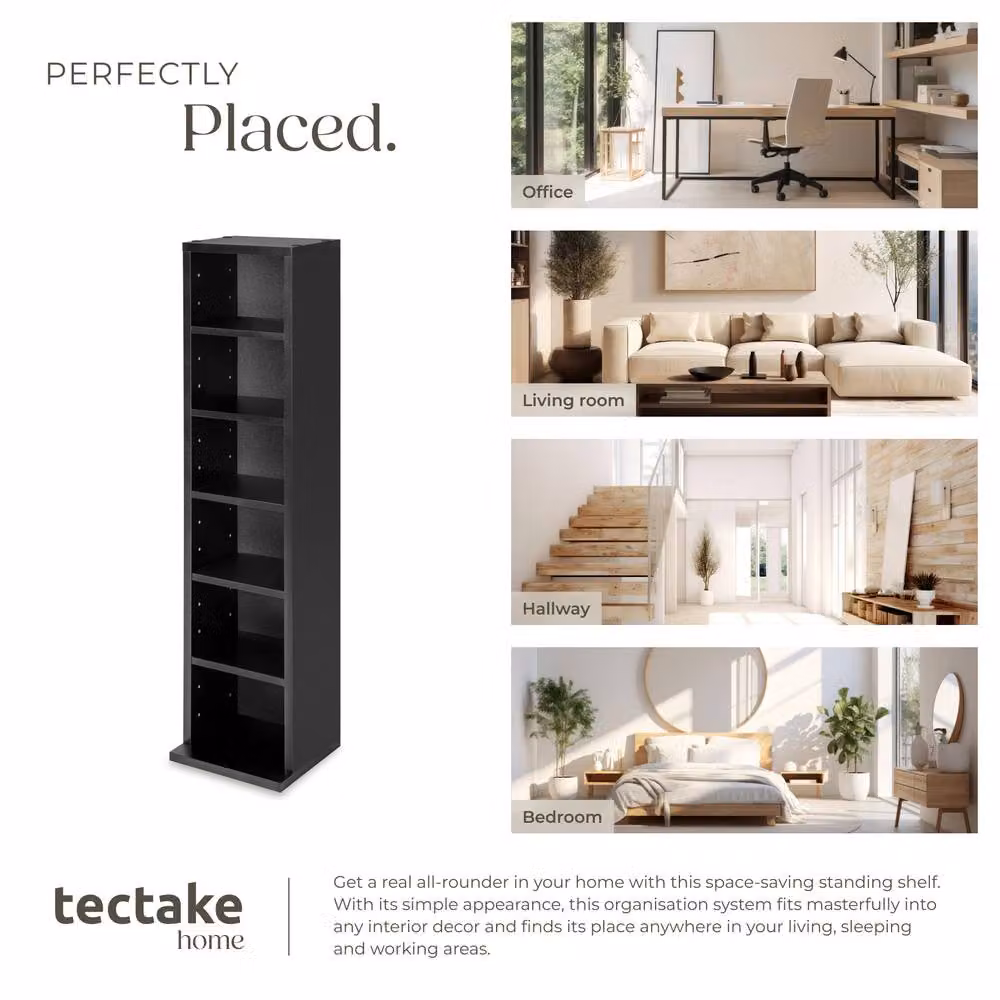 tectake Juliane Shelving Unit in Black with Adjustable Shelves and Media Compartments – 5