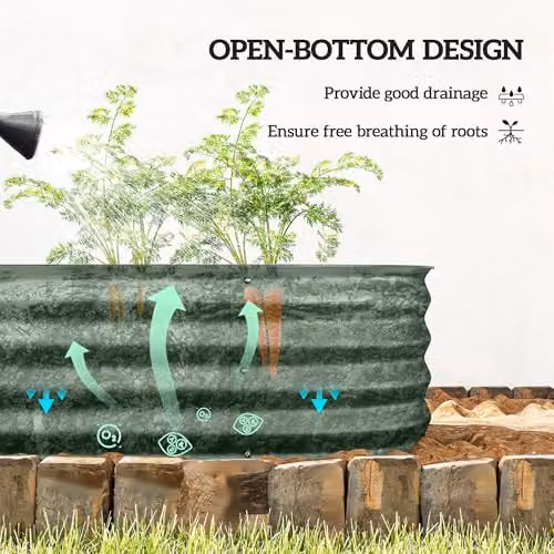 Outsunny Galvanised Steel Raised Garden Bed Planter in Green, W: 279 cm, D: 62 cm, H: 30 cm – 4
