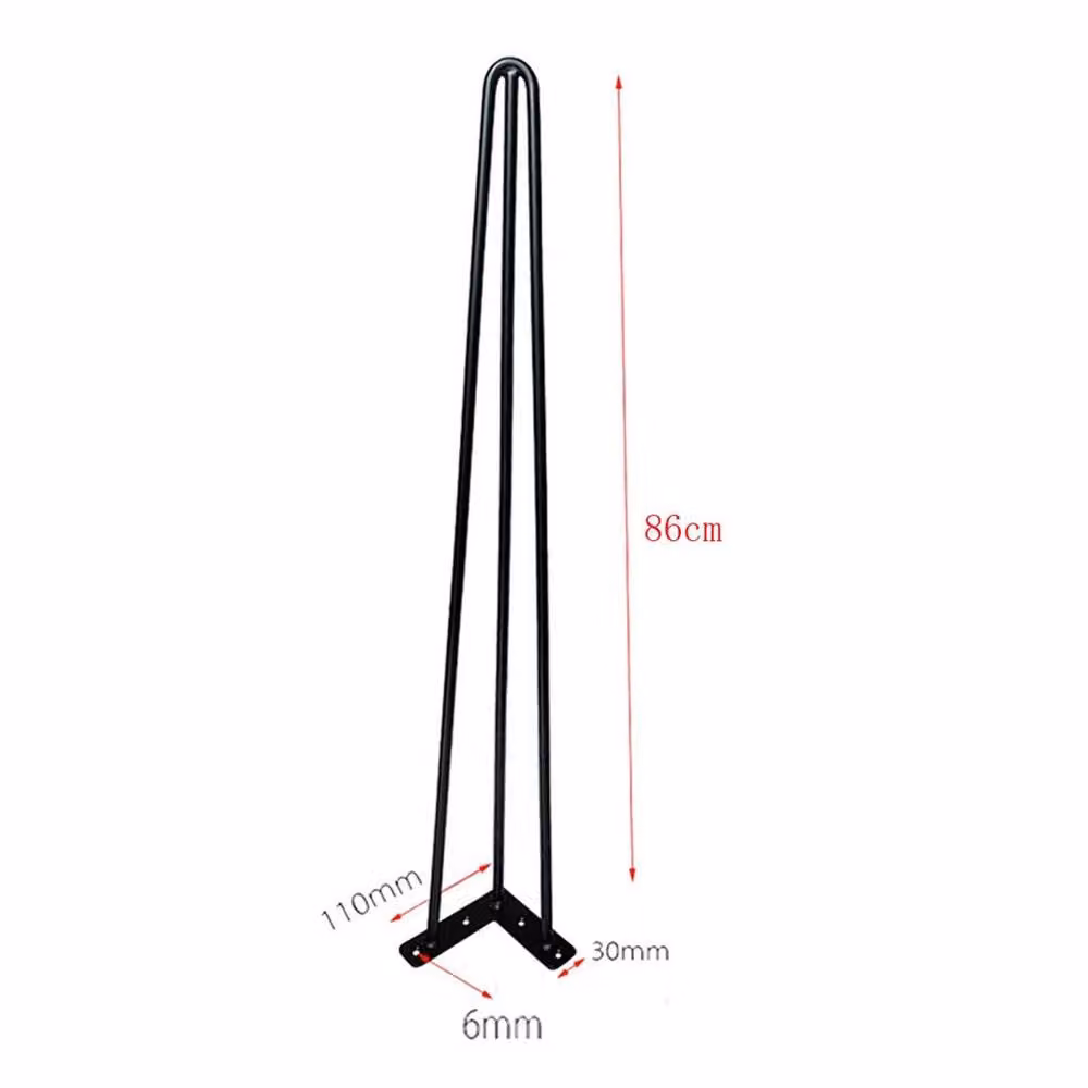 PAWNORA Set of 4 Matt Black Steel Hairpin Legs, Height: 86 cm – 2
