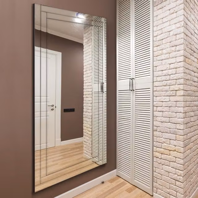 MirrorOutlet Luxford Large Bevelled Rectangular All Glass Dress Mirror, Silver, H 174 cm x W 85 cm