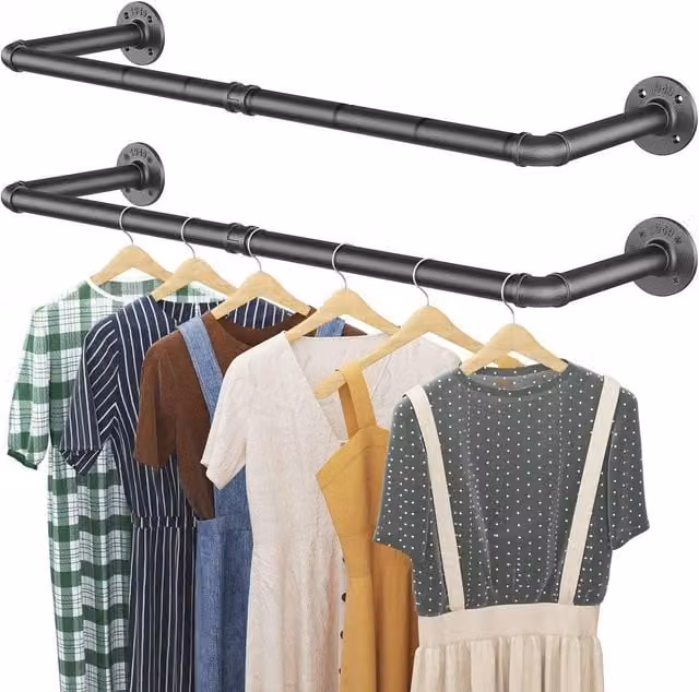 Dprodo Wall Mounted Metal Clothes Rack in Matt Black, Width: 92 cm – 1