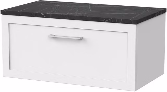 Balterley Stonnall 1 Drawer Bathroom Vanity with Black Pietra Top, Matt White, Width: 80 cm