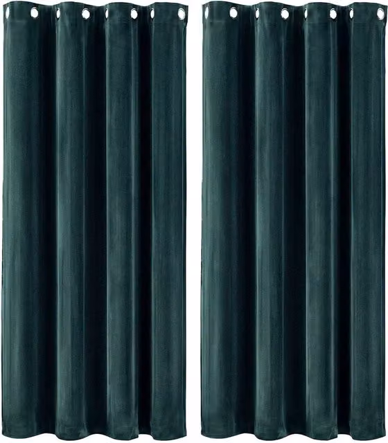 MARLOW Velvet Blackout Eyelet Curtains, Green, 2 Panels, Width: 168 cm, Height: 229 cm – 1