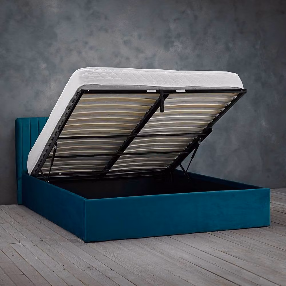Lemon Pavilion Furniture Berlin Double Ottoman Bed Frame in Petrol Blue Velvet, W/D/H: 152 x 200 x 87 cm – 2