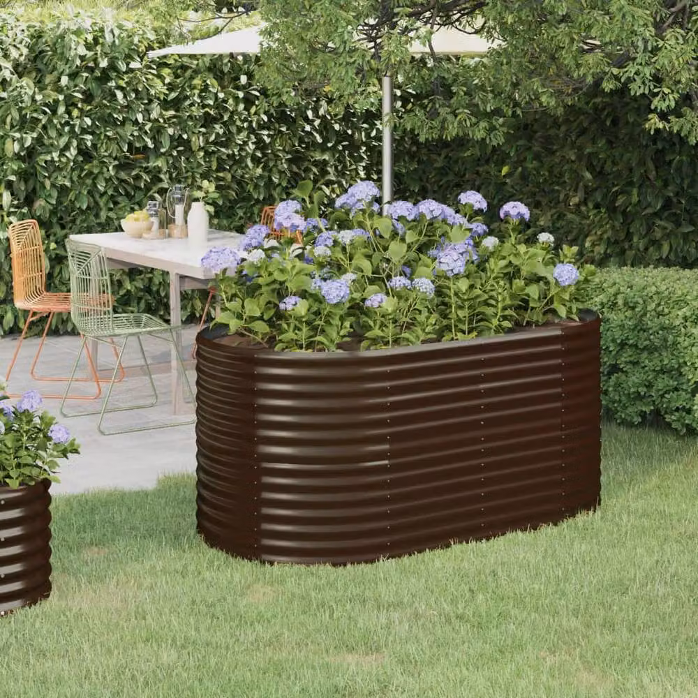 Berkfield Home Garden Powder-coated Steel Raised Bed in Brown, W: 152 cm, D: 80 cm, H: 68 cm – 2