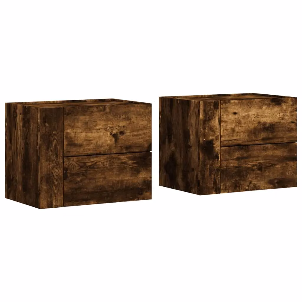 Berkfield Home Wall-mounted Bedside Cabinets, 2 Pack, Smoked Oak, Brown, W: 45 cm, D: 30 cm, H: 35 cm – 2