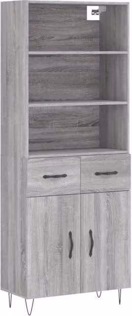 Berkfield Home Grey Sonoma Modern Highboard with Hinged Doors and Internal Shelves, W/D/H: 69.5 x 34 x 180 cm
