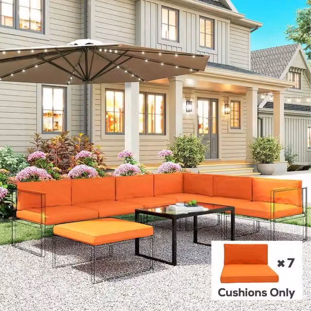 Outsunny 14 Piece Orange Replacement Cushions for Rattan Furniture with Removable Washable Polyester Covers