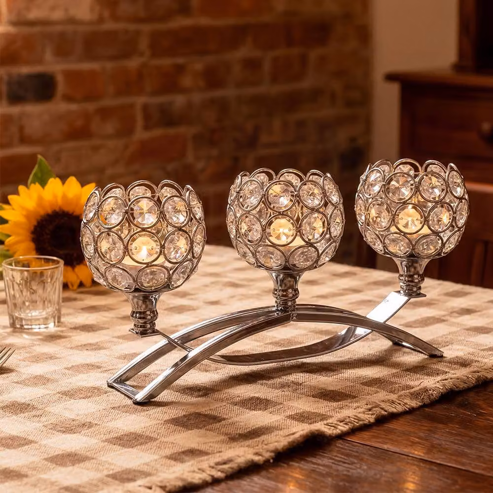 Levede Silver Arch Crystal Tealight Candle Holder – 2