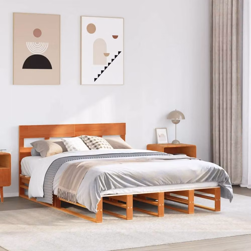 Berkfield Home Beautiful Solid Wood Bed Frame in Wax Brown, W: 160 cm, D: 200 cm – 2