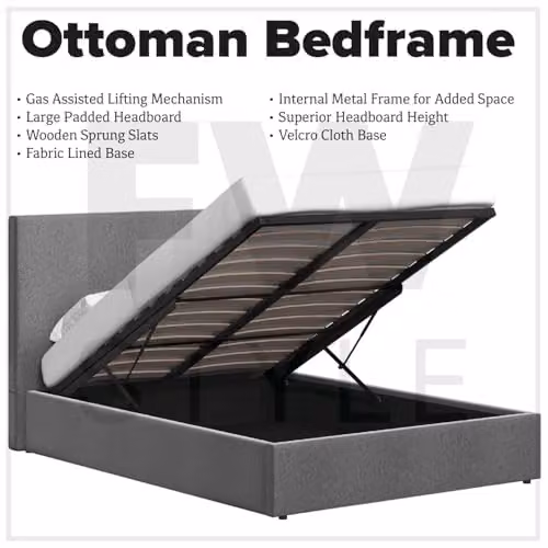 FWStyle Double Ottoman Storage Bed in Fossil Grey, W/D/H: 154 x 113 x 209 cm – 4