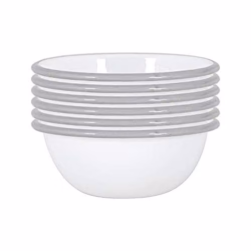 Argon Tableware Enamel Pasta Bowls, Set of 6, Grey, White or Black, Diameter: 16 cm