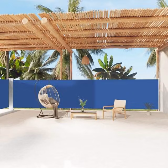 Berkfield Home Blue Retractable Polyester Roller Side Awning W/H: 1200 x 160 cm