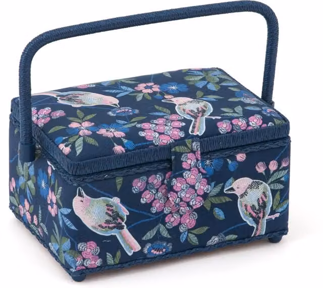 HobbyGift Sewing Box Floral Birds in Blue